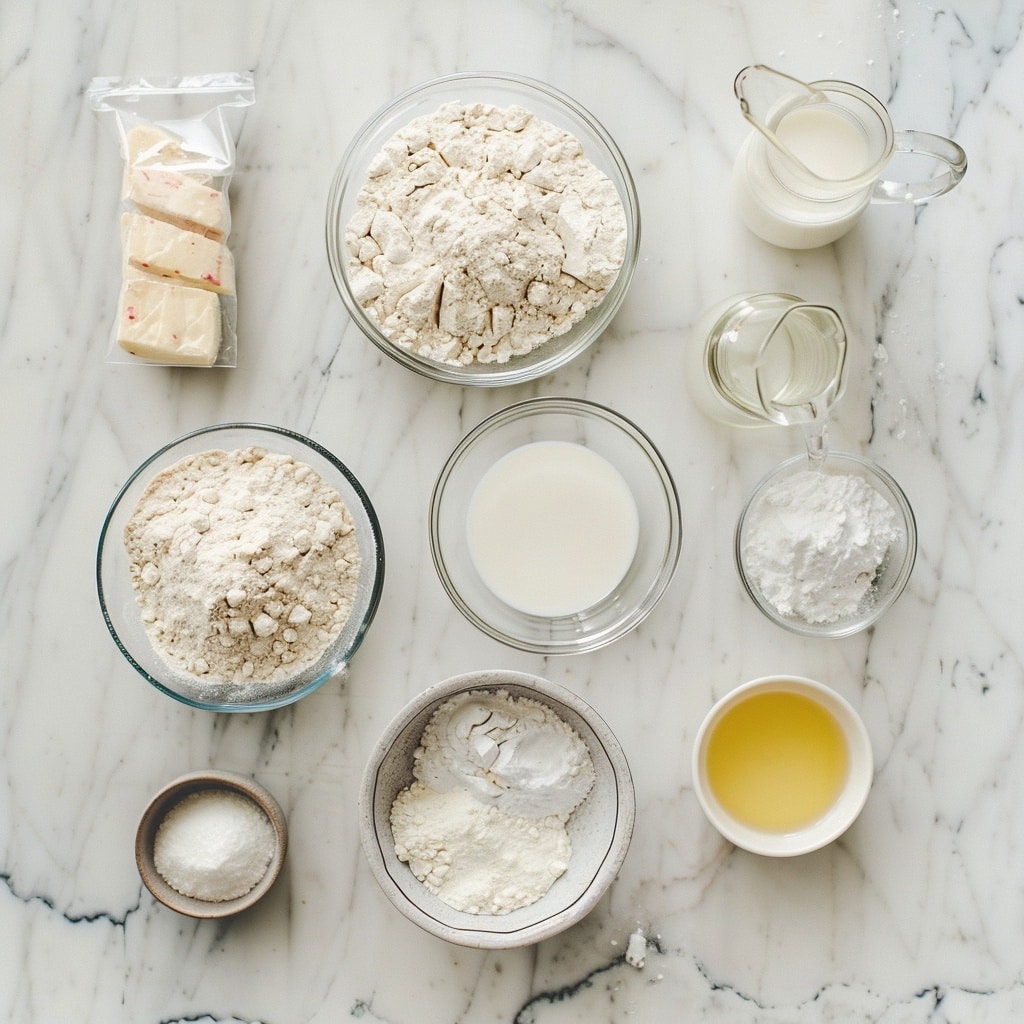 A stack of nine round flatbreads with a soft texture and light beige color sits on a white marbled surface. The flatbreads have subtle browned spots and gentle puffiness, showing their slightly uneven thickness. The top flatbread is partially folded and torn, revealing its soft inside texture. The whole stack rests on a folded cloth with blue and black patterns, adding a touch of color to the image. The background is blurred with soft gray tones, keeping the focus on the flatbreads. Photo taken with an iphone --v 7