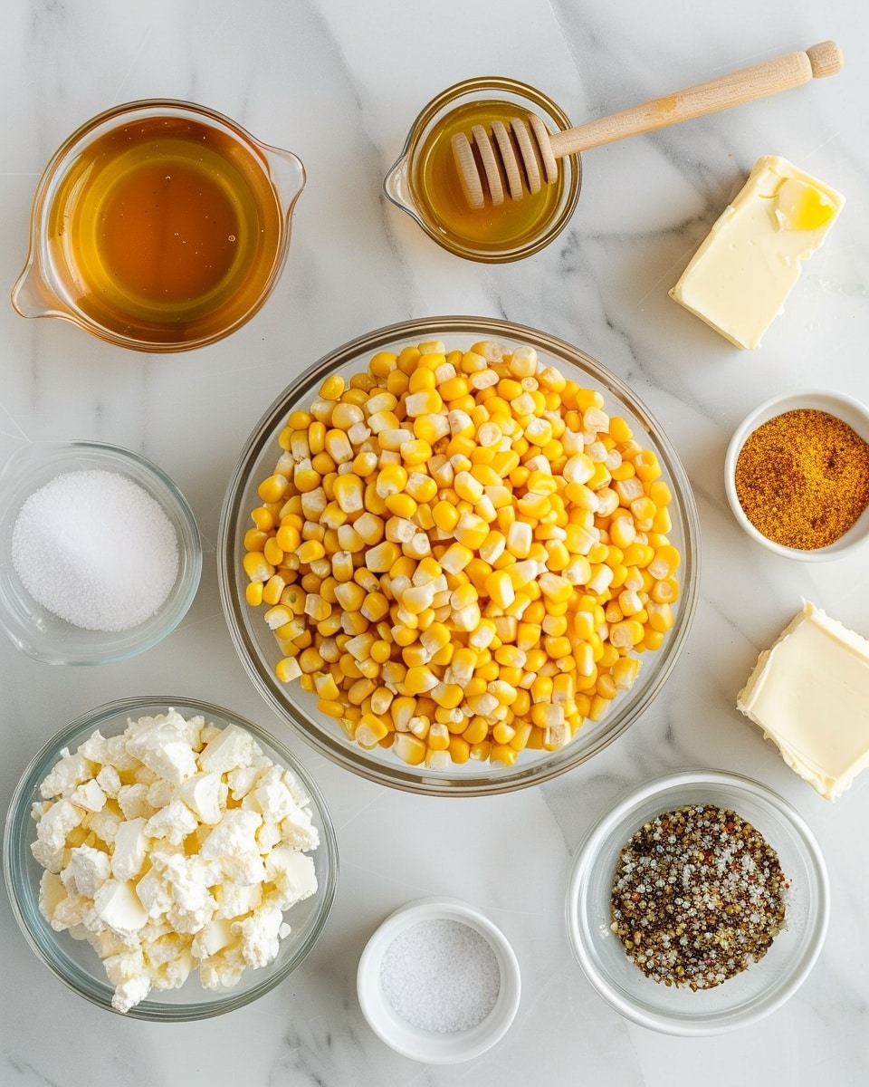 Single white bowl containing a generous serving of cheesy corn, close-up angled view emphasizing the creamy, melted cheese stretching as a utensil lifts a portion, bright golden corn kernels evenly coated in rich cheese sauce, hints of green herbs scattered throughout, steam softly rising, placed on a white marble background, styled as an intimate plated serving ready to eat, photo taken with an iphone --ar 4:5 --v 7