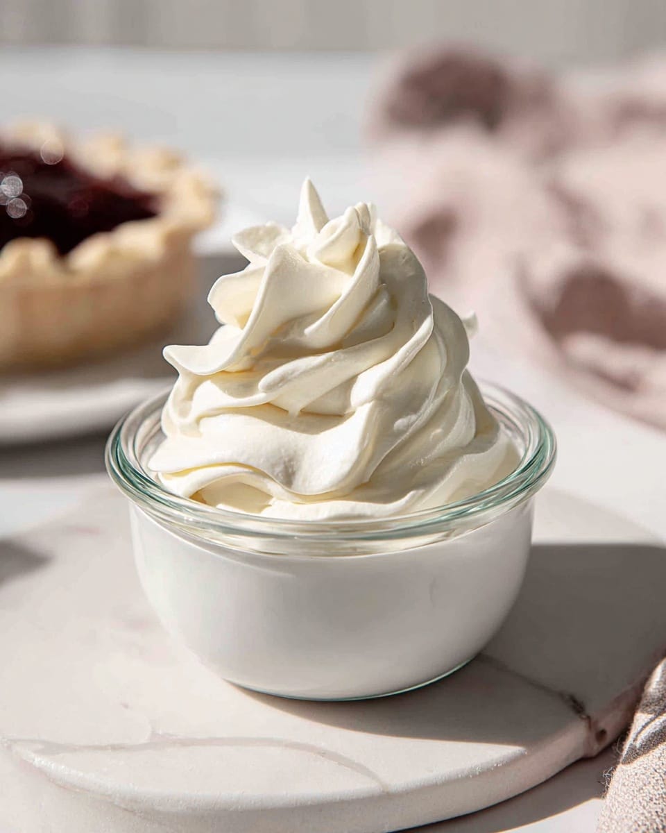 Large white ceramic bowl filled with a generous serving of smooth, creamy whipped cream, beautifully swirled on top with delicate peaks, set on a white marble countertop, illuminated by natural light to emphasize the soft texture and pure whiteness of the cream, styled in a professional food magazine hero shot, photo taken with an iphone --ar 4:5 --v 7