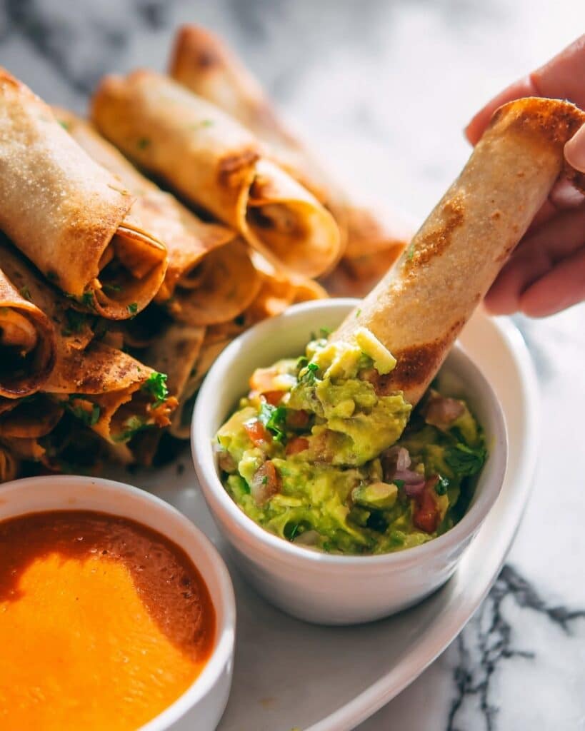 Vegan Taquitos with Easy Vegan Queso Salsa (Air Fryer or Baked) Recipe