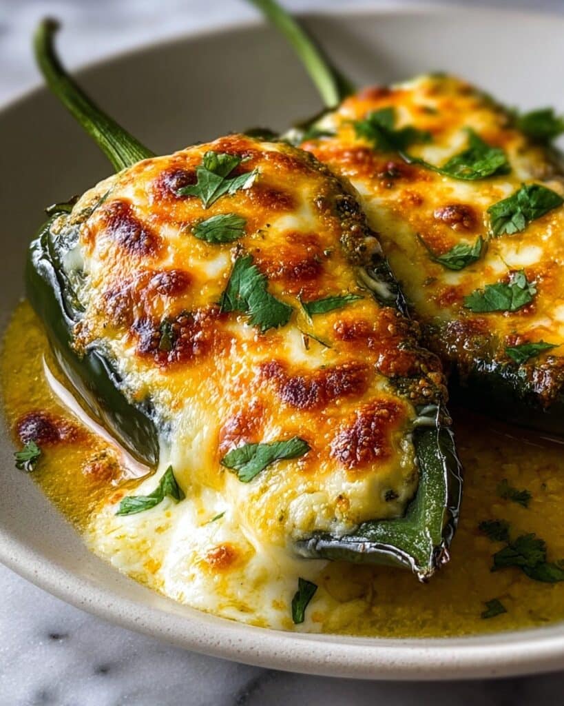 Baked Chili Rellenos with Cheddar, Monterey Jack, and Cotija Cheese Recipe