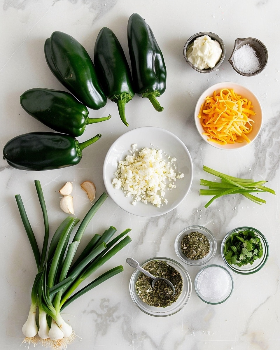 Single white plate with a perfectly roasted poblano pepper stuffed with creamy cheese and spices, topped with a golden, bubbly melted cheese crust with light browning, fresh chopped cilantro sprinkled on top, showing a close-up side view revealing a slight cross-section of the melted cheese inside, resting on a small pool of rich sauce, all placed on a white marble background, natural lighting enhancing the vibrant greens and warm cheese tones, intimate plated serving photo taken with an iphone --ar 4:5 --v 7