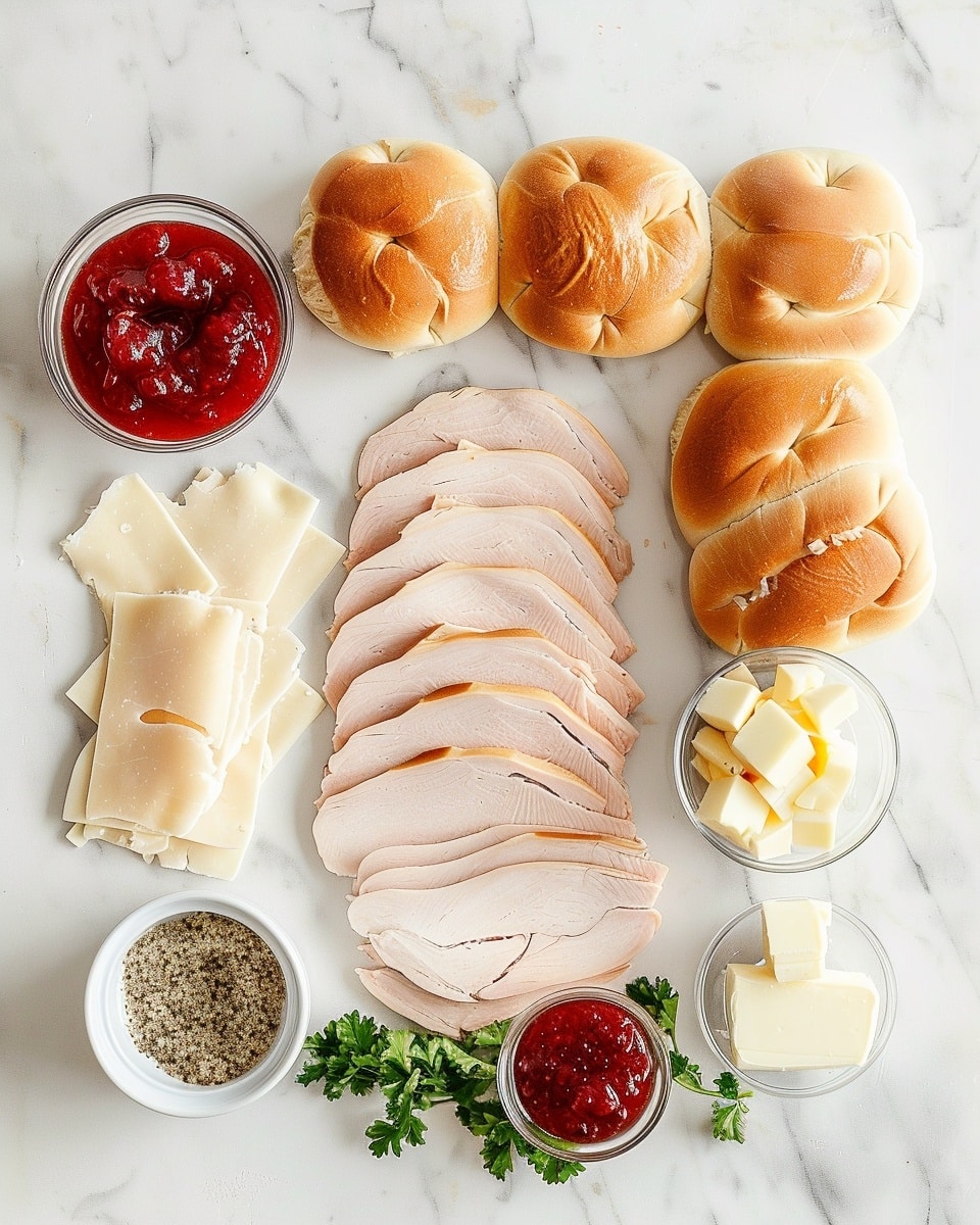 Single white plate featuring one turkey sandwich slider with a soft, golden-brown roll dusted with flour, sliced open to reveal tender white turkey meat layered beneath a thick, rich cranberry sauce jam, close-up angle highlighting the airy, fluffy texture of the bread and the thick, luscious berry filling, natural lighting casting gentle shadows, set on a white marble background, styled like a food blog photo, intimate serving shot photo taken with an iphone --ar 4:5 --v 7