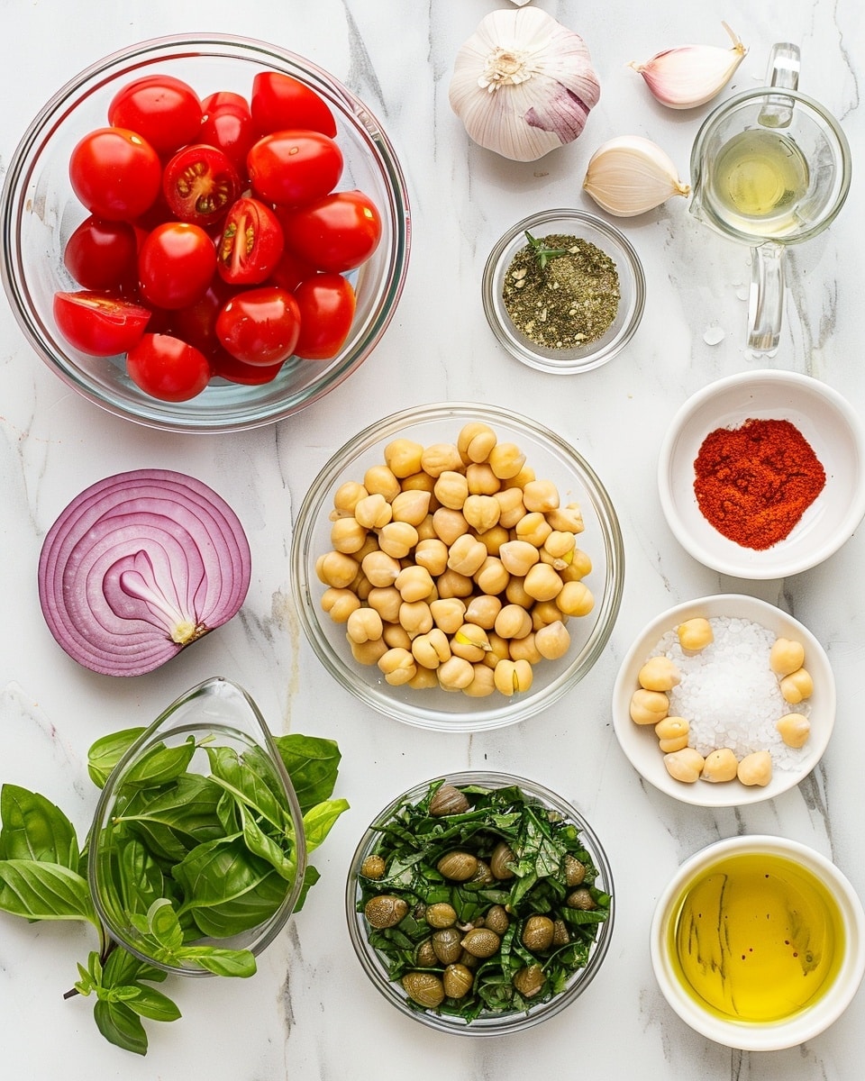 Single white bowl filled with a fresh Mediterranean salad portion featuring marinated artichoke hearts, halved cherry tomatoes, chickpeas, and thinly sliced red onions, garnished with chopped herbs on top, vibrant colors and textures visible, dressed lightly with olive oil and herbs, placed on a white marble surface, close-up angled view emphasizing the layered fresh ingredients, intimate plated serving photo taken with an iphone --ar 4:5 --v 7