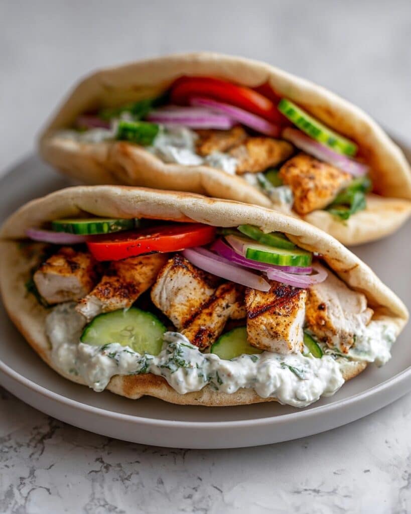 Crockpot Greek Chicken Pitas with Tzatziki Recipe