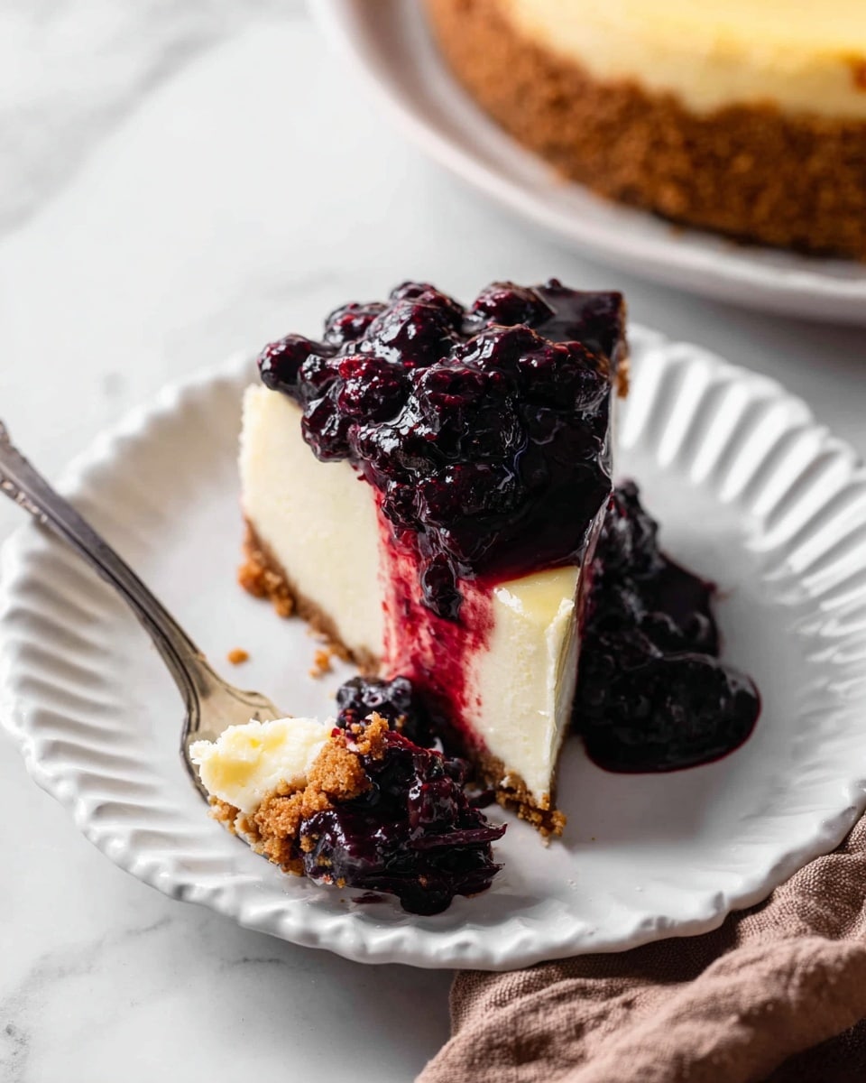 The image shows a single slice of cheesecake on a metal pie server, placed on a white marbled surface. The cheesecake has two layers: a thick, smooth, pale yellow creamy top layer and a slightly crumbly, darker brown crust at the bottom. The slice is triangular with sharp edges, and part of a white plate with some light speckles is visible in the top right corner. The overall look is clean and simple, highlighting the cheesecake slice. photo taken with an iphone --ar 4:5 --v 7