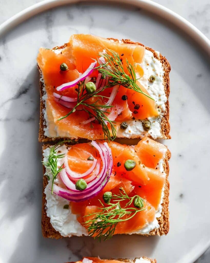 Cottage Cheese Toast with Smoked Salmon, Avocado, and Fresh Vegetables Recipe