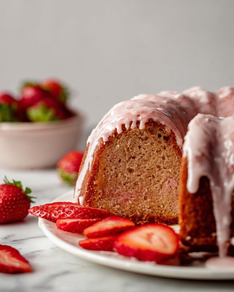 Fresh Strawberry Bundt Cake with Strawberry White Chocolate Ganache Recipe