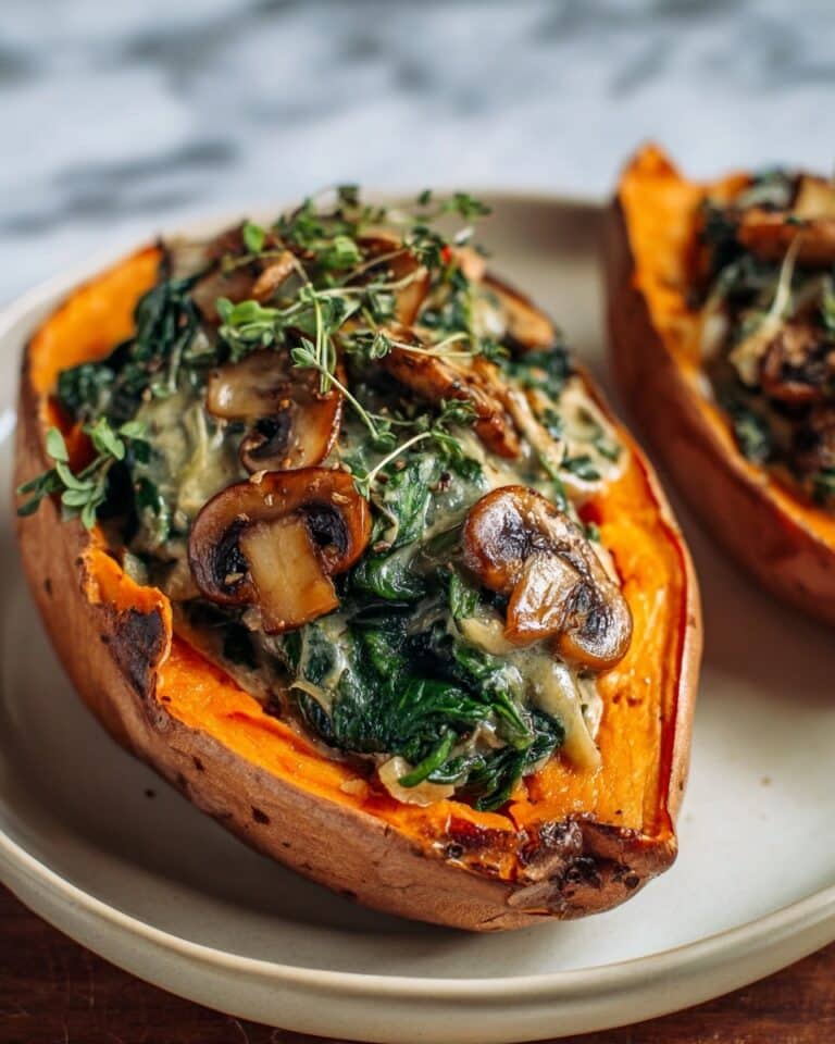 Creamy Mushroom and Spinach Stuffed Sweet Potatoes Recipe