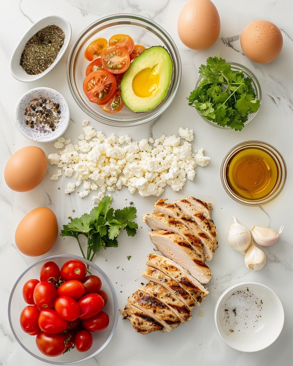 Single white shallow bowl with a plated serving of orzo pasta topped with a portion of seasoned grilled chicken pieces, diced ripe avocado chunks, and chopped fresh green onions, close-up angle emphasizing the texture of the tender chicken, smooth avocado, and plump orzo grains, set on a white marble surface with natural lighting highlighting the vibrant green and golden tones, styled as an inviting meal ready to enjoy, photo taken with an iphone --ar 4:5 --v 7