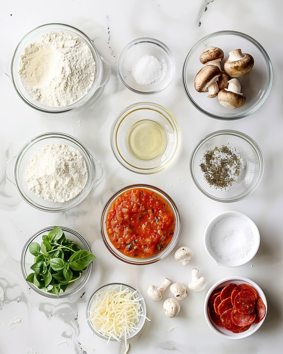 Single white plate holding one circular stuffed mini pizza bun with its top showing melted and slightly golden cheese layered over tangy tomato sauce, sprinkled with dried herbs, a visible cross-section at the side reveals soft, airy dough filled with rich tomato sauce and melted cheese inside, fresh basil leaves placed delicately beside the bun on a white marble surface, natural soft light enhancing the textures and colors, intimate styled plated serving photo taken with an iphone --ar 4:5 --v 7