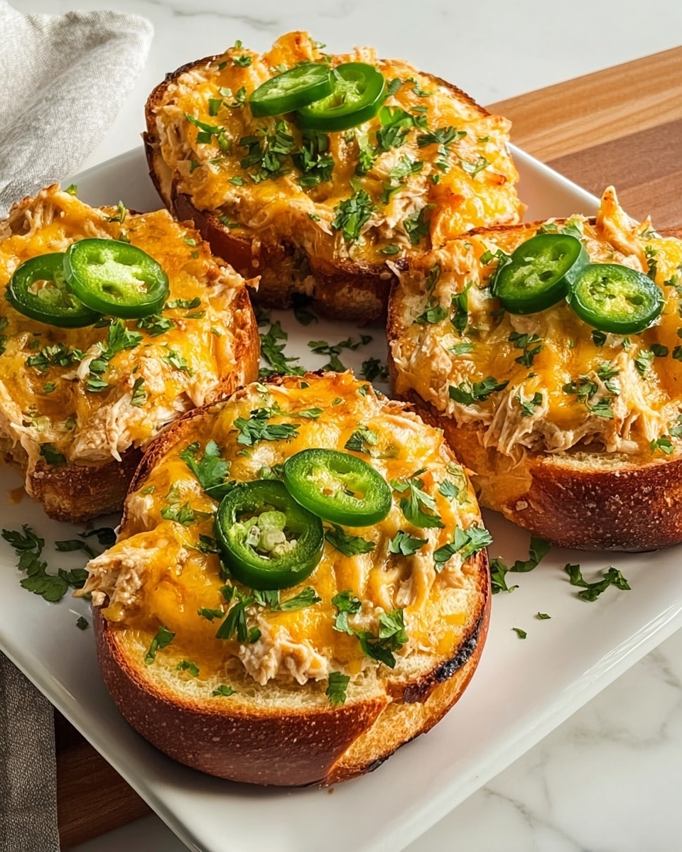 A large white rectangular platter filled with several whole toasted sandwich buns generously topped with creamy shredded chicken mixed with melted cheddar cheese, garnished with fresh chopped cilantro and bright green jalapeño slices, capturing the rich textures and vibrant colors, presented on a white marble countertop with natural lighting for a professional food magazine hero shot, photo taken with an iphone --ar 4:5 --v 7