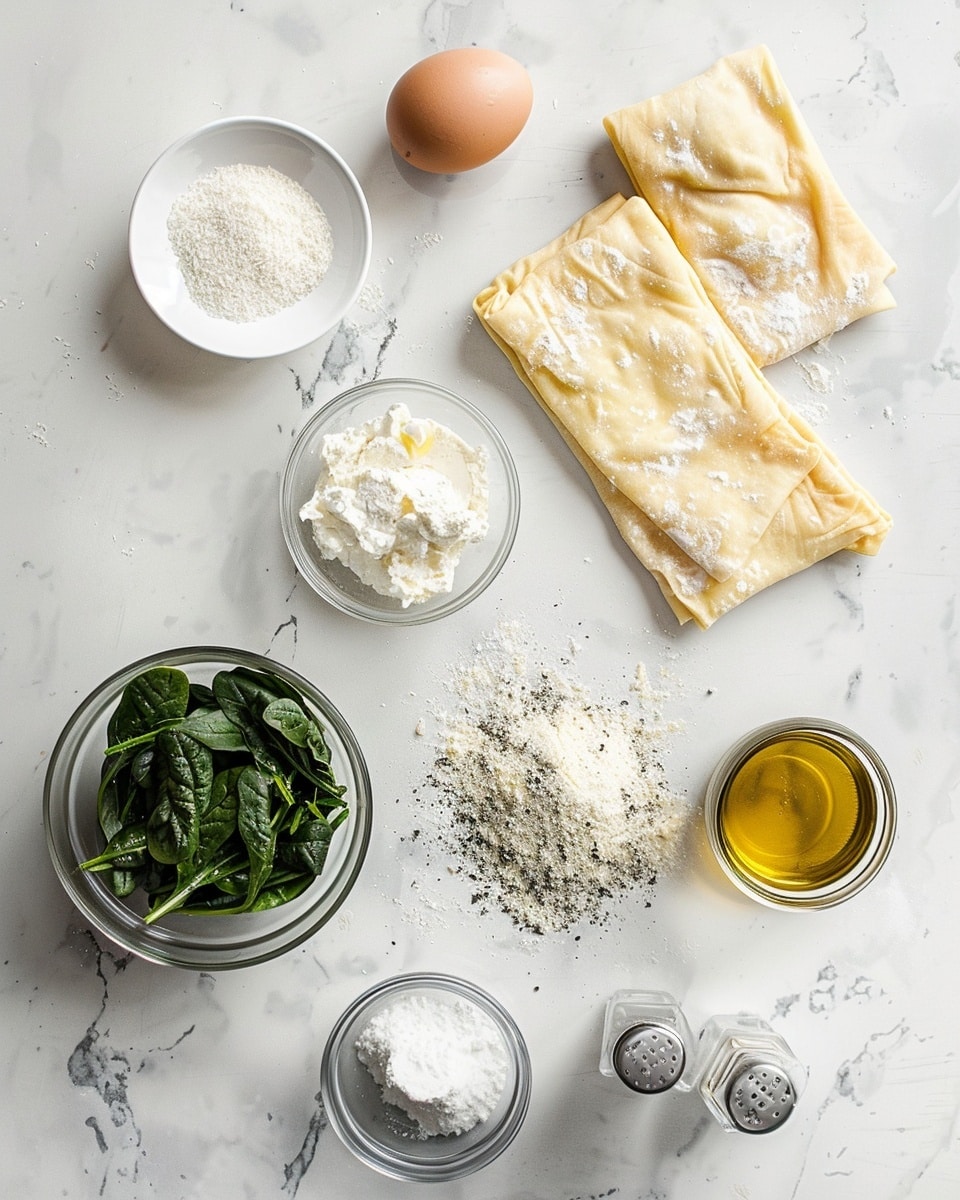 Single white plate featuring one golden-brown puff pastry square stuffed with creamy spinach and melted cheese, angled close-up revealing flaky layers of the pastry and rich, vibrant green spinach filling oozing slightly from the side, natural light enhancing the glossy, buttery crust and textured interior, set on a white marble surface, styled like a gourmet food blog serving, photo taken with an iphone --ar 4:5 --v 7