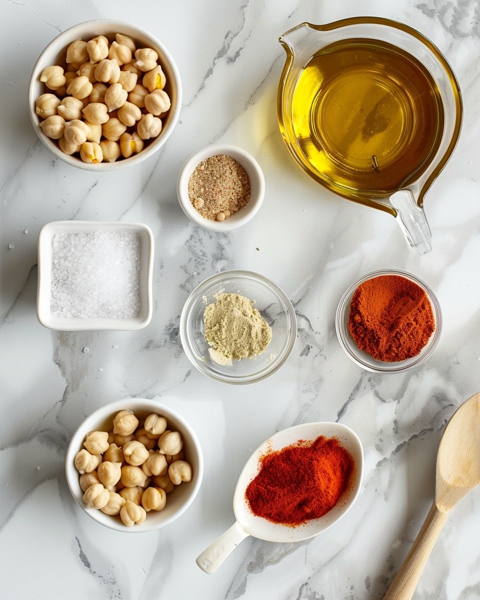 Single white bowl showing a close-up view of a single serving of golden roasted chickpeas seasoned with spices, each chickpea perfectly crisp with a slightly charred texture, garnished with a few fresh green herb leaves for contrast, placed on a white marble surface under natural lighting, intimate and appetizing plated serving photo taken with an iphone --ar 4:5 --v 7