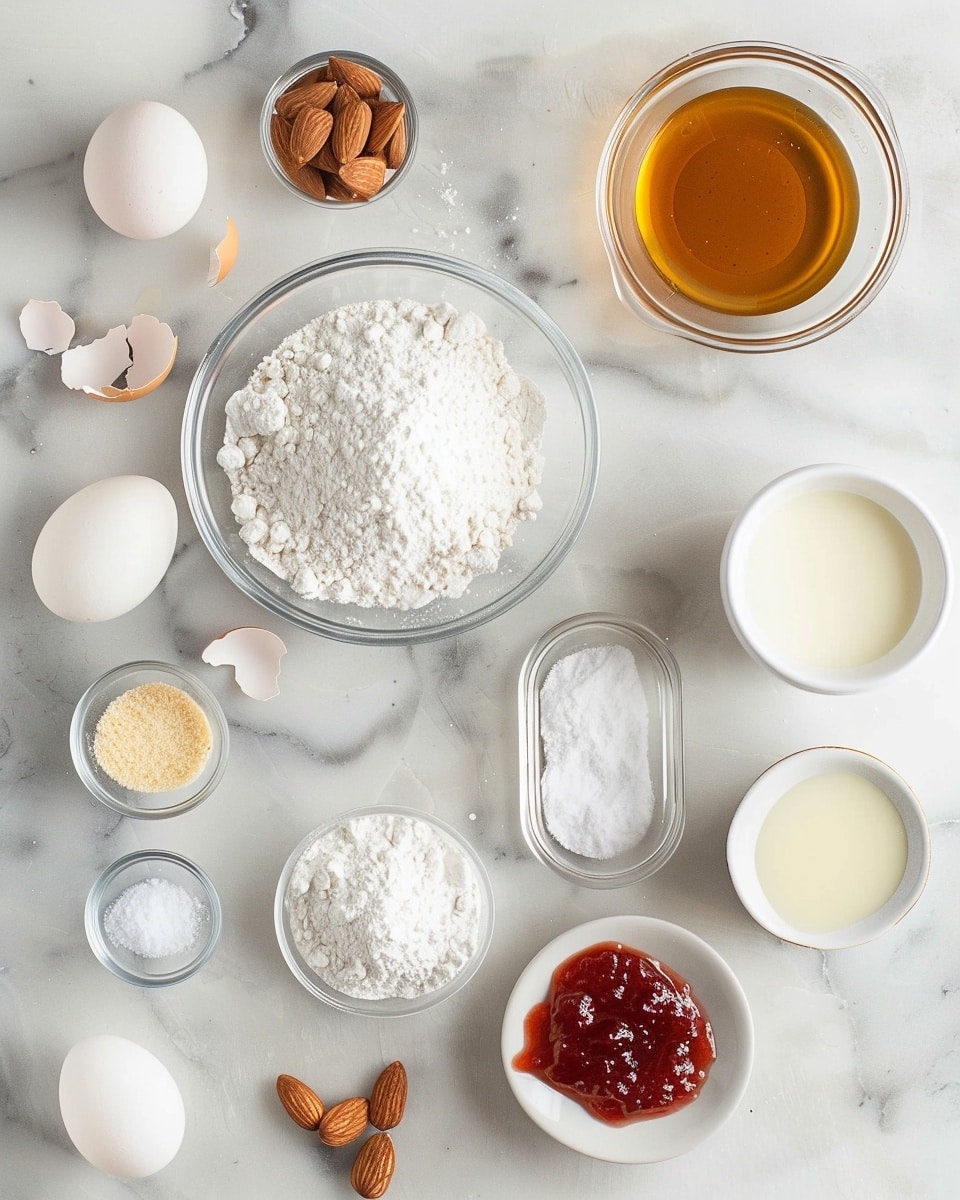 Single white plate featuring one triangular slice of raspberry almond puff pastry tart, angled to reveal delicate, flaky golden layers of the pastry crust beneath a glossy, vibrant raspberry filling, topped with thinly sliced toasted almonds and drizzled with a fine white icing, close-up view highlighting the contrast of textures and the rich jewel-toned interior, set against a white marble surface with natural light enhancing the appetizing details, styled as a ready-to-eat portion; photo taken with an iphone --ar 4:5 --v 7