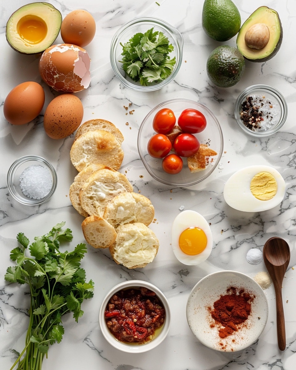 Single white plate with one serving of an English muffin open-faced topped with crumbled spiced sausage, diced fresh avocado, and finely chopped tomatoes, crowned with a perfectly poached egg drizzled with creamy hollandaise sauce and sprinkled with red pepper flakes and fresh cilantro leaves, close-up angled shot emphasizing the textures of the sausage, smooth avocado, and silky sauce dripping slightly down the side, placed on white marble surface, intimate plated serving photo taken with an iphone --ar 4:5 --v 7