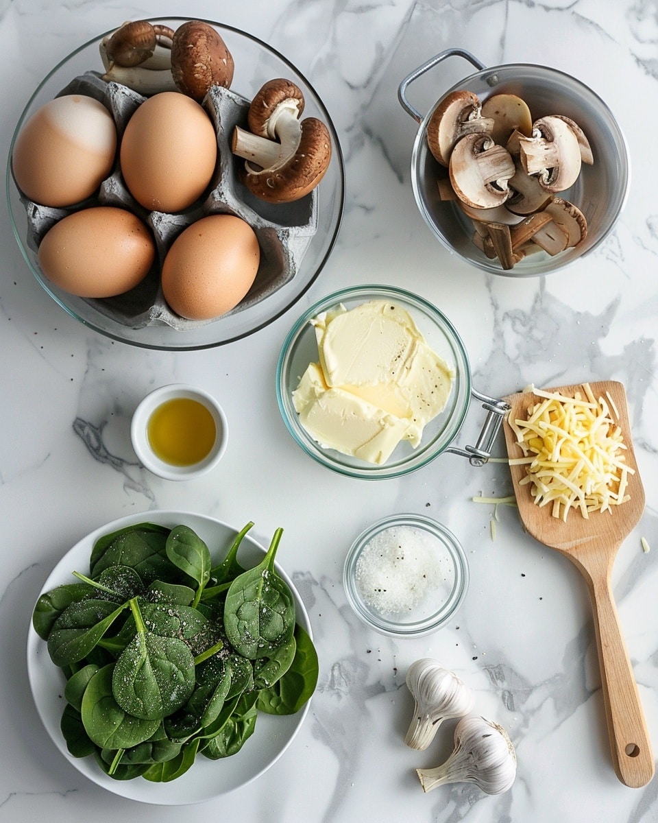 Single white plate with a close-up view of a generous plated serving of fluffy scrambled eggs mixed with vibrant sautéed spinach, topped with tender, glossy sautéed mushroom slices lightly seasoned with cracked black pepper, natural lighting highlighting the soft, creamy texture of the eggs and the earthy, juicy mushrooms, all set on a white marble surface, styled like a food blog intimate plating, photo taken with an iphone --ar 4:5 --v 7