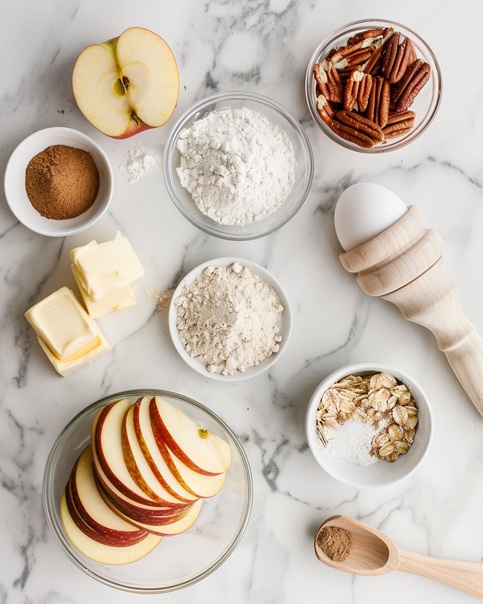 Single white plate with one neatly plated portion of apple crisp, showcasing tender cinnamon-spiced apple slices beneath a crunchy oat and pecan topping, topped with a scoop of vanilla ice cream drizzled with caramel sauce, close-up angled shot emphasizing the glistening syrup and textured crumble, on a white marble surface with natural lighting, intimate plated serving photo taken with an iphone --ar 4:5 --v 7