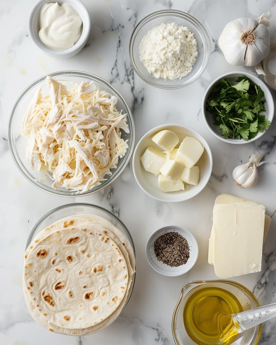 Single white plate holding one close-up portion of chicken quesadilla folded in half, showing layers of tender grilled chicken pieces, melted white and orange cheese oozing slightly, and fresh green cilantro leaves inside a golden toasted tortilla, angled to reveal the rich interior textures and crisp surface, natural lighting highlighting the warm colors on a white marble background, styled plated serving photo taken with an iphone --ar 4:5 --v 7