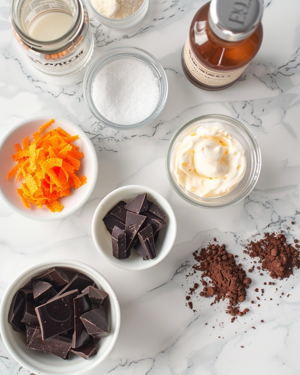 Single white glass jar filled with a layered chocolate mousse dessert, showing distinct layers of dark and milk chocolate mousse topped with a swirl of rich chocolate cream, garnished with a fresh orange slice on top, sitting on a white marble surface, close-up angled view emphasizing the creamy texture and smooth layers, natural lighting, styled as an individual serving from a food blog, photo taken with an iphone --ar 4:5 --v 7