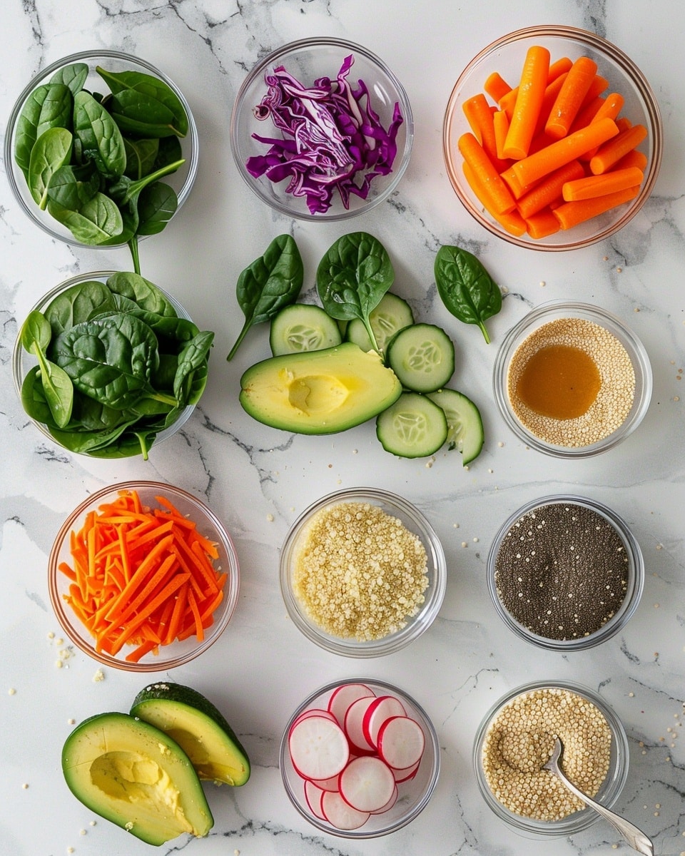 Single white bowl with a close-up, intimate view of a vibrant single serving of a fresh vegan salad bowl featuring diced yellow bell peppers, chopped ripe strawberries, shredded purple cabbage, cubed crisp cucumber, small diced watermelon, and fresh chopped cilantro scattered on a creamy tahini dressing base, topped with black and white sesame seeds, natural lighting illuminating the colorful layers and textures, arranged neatly on a white marble surface, styled food blog presentation photo taken with an iphone --ar 4:5 --v 7