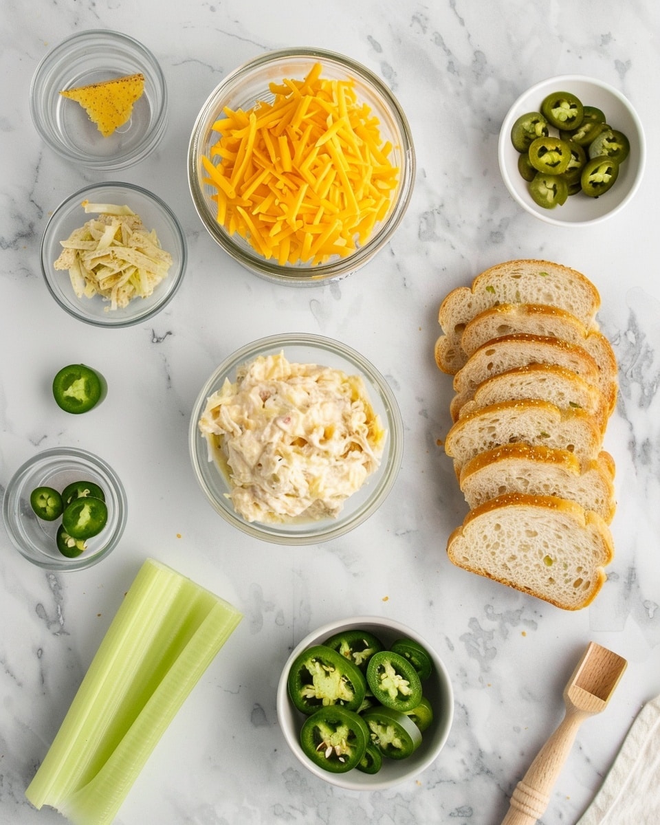 Single white plate with one open-faced toasted sandwich featuring a thick layer of creamy, shredded chicken salad mixed with melted cheddar cheese, topped with two fresh jalapeño slices and finely chopped cilantro, close-up angled shot revealing the toasted bread’s crisp, golden texture and the rich, cheesy interior, natural lighting highlighting the vibrant green of the jalapeños, placed on a white marble surface, styled like a food blog serving, photo taken with an iphone --ar 4:5 --v 7