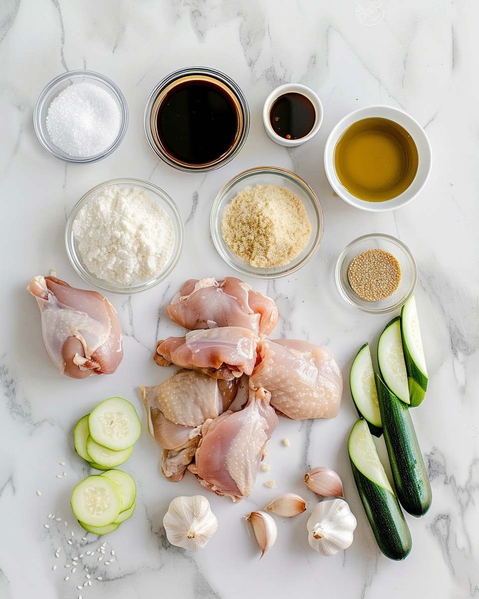 Single white bowl presenting a close-up, plated serving of stir-fried chicken pieces and zucchini slices coated in a glossy savory sauce, garnished with finely sliced green onions, the vibrant green zucchini contrasting with tender caramelized chicken chunks, steam gently rising, arranged on a pristine white marble surface, natural lighting enhancing the texture and colors, styled like a food blog feature, photo taken with an iphone --ar 4:5 --v 7