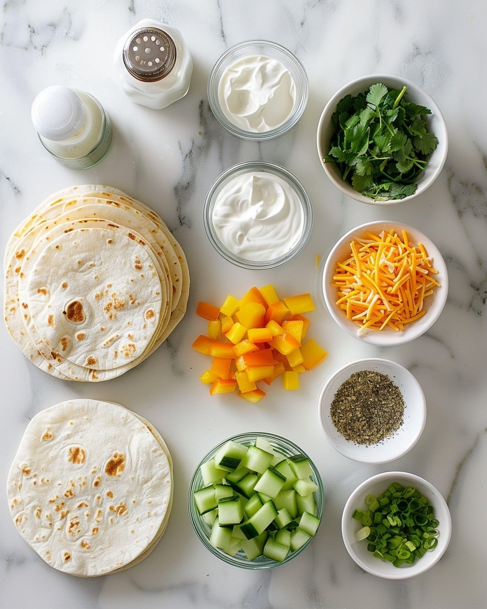 A single white rectangular plate with one golden-browned enchilada, sliced open to reveal a filling of tender shredded chicken, melted cheese, and sautéed peppers and onions, topped with a vibrant red sauce and a sprinkle of fresh chopped cilantro, accompanied by a small bowl of creamy white dipping sauce garnished with green herbs, all placed on a white marble surface under natural lighting, close-up angled view emphasizing the layers and textures inside the enchilada, styled like a food blog individual serving, photo taken with an iphone --ar 4:5 --v 7