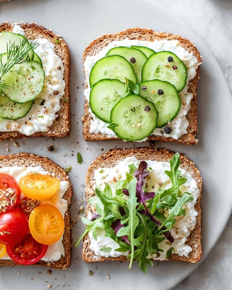 Cottage Cheese Toast with Smoked Salmon, Veggies, and Fresh Fruit Recipe