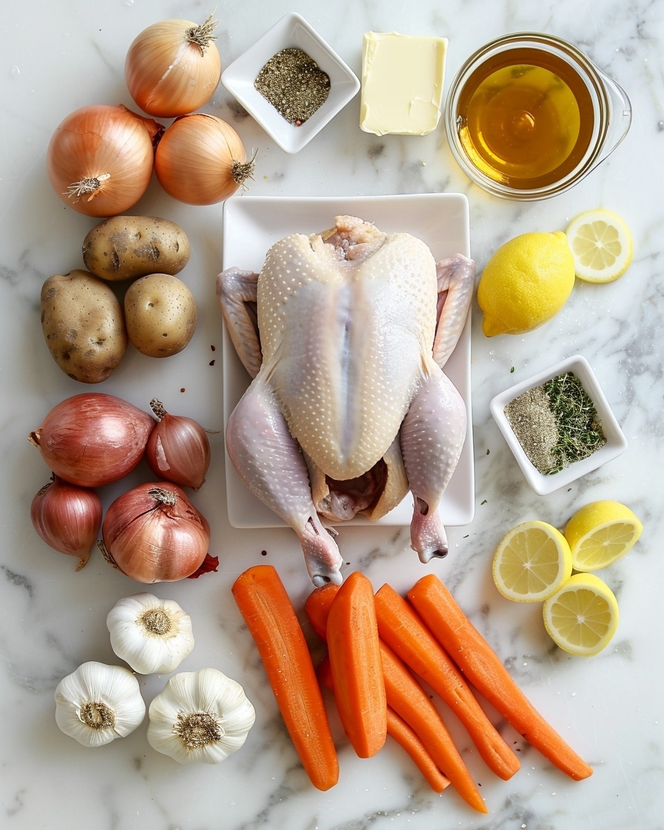 Single white plate featuring a generous portion of roasted chicken thigh and drumstick, skin golden-brown and crisp with a sprinkle of fresh herbs, resting atop tender roasted root vegetables including chunks of potato and carrot visible underneath, close-up angled view revealing juicy, well-seasoned interior of the chicken and the caramelized edges of the vegetables, natural lighting accentuates the textures and colors, plate set on a white marble surface, styled individual serving photo taken with an iphone --ar 4:5 --v 7