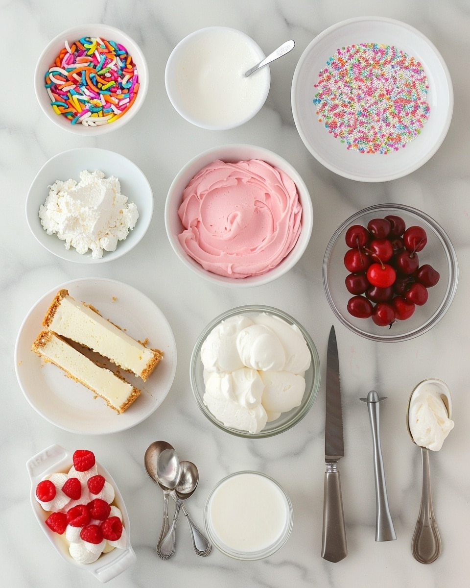 Single white tall milkshake glass with a rich vanilla milkshake topped generously with whipped cream and a bright red cherry, the rim thickly coated in colorful rainbow sprinkles, close-up angle revealing the creamy texture and vibrant decorations, placed on a white marble surface with confetti sprinkles around, natural lighting highlighting the creamy layers and glossy cherry, intimate plated serving photo taken with an iphone --ar 4:5 --v 7
