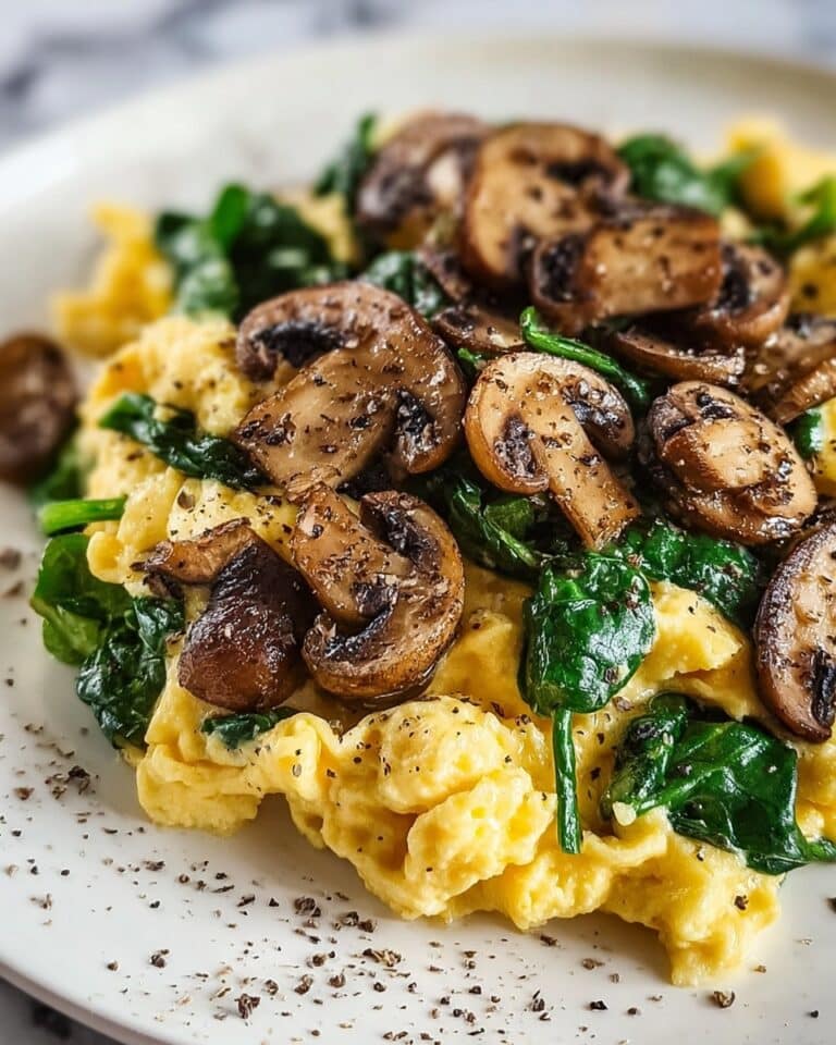 10-Minute Mushroom Spinach Scrambled Eggs (High-Protein) Recipe