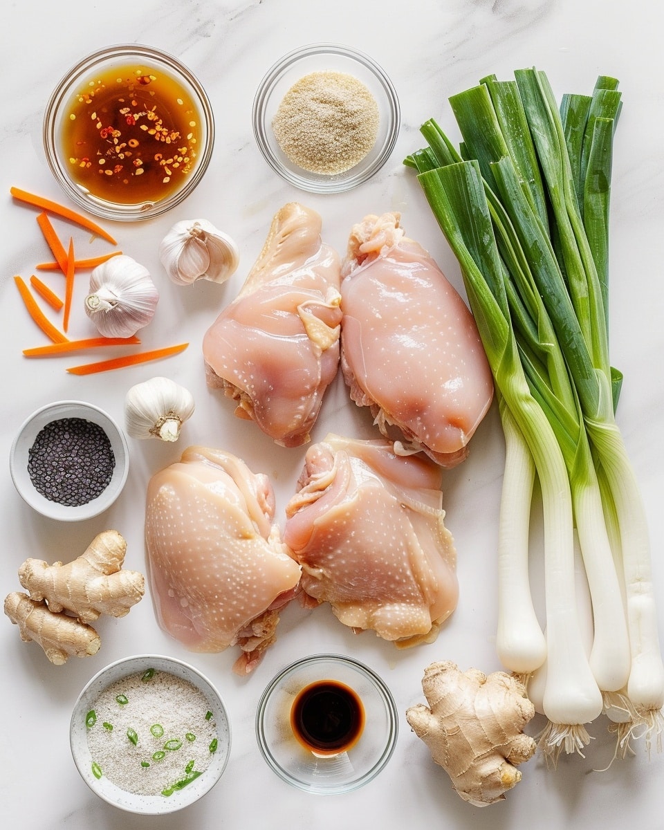 Single white bowl with a close-up view of a single serving of ramen noodles immersed in clear broth, tender chunks of chicken, bright orange carrot sticks, sliced green jalapeños, and finely chopped green onions, drizzled with vibrant red chili sauce, showcasing the texture of the noodles and the fresh ingredients, served on a white marble background with natural lighting, styled like a food blog photo taken with an iphone --ar 4:5 --v 7