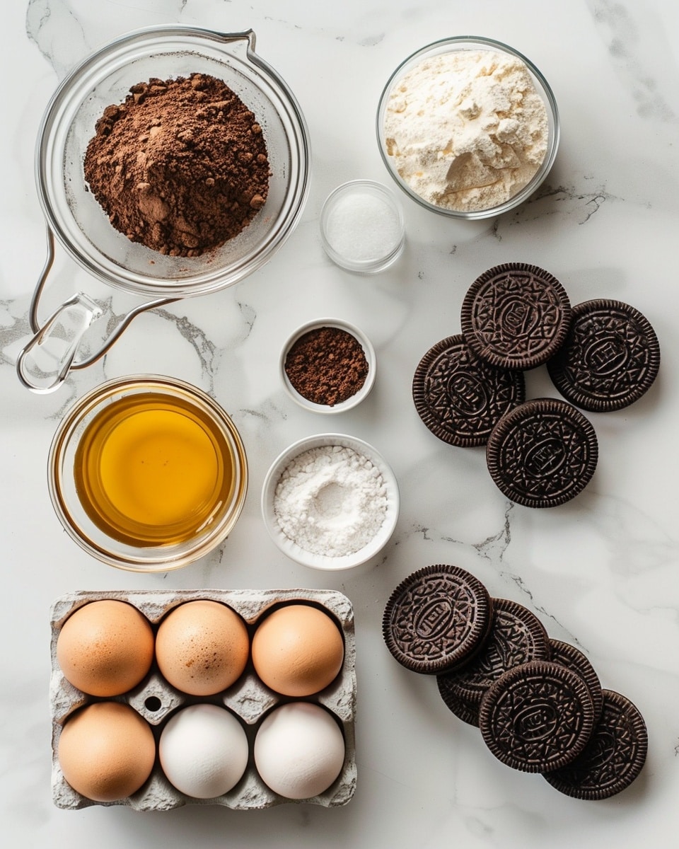 Single white plate featuring one thick slice of red velvet Oreo brownie with two Oreo cookies pressed into the glossy cracked top, revealing dense, moist layers of rich red velvet cake and a vibrant red frosting or filling layer in the cross-section, crumbs scattered around the slice, natural light enhancing the deep red and dark chocolate tones, set on a white marble surface for a styled, intimate food blog shot, photo taken with an iphone --ar 4:5 --v 7