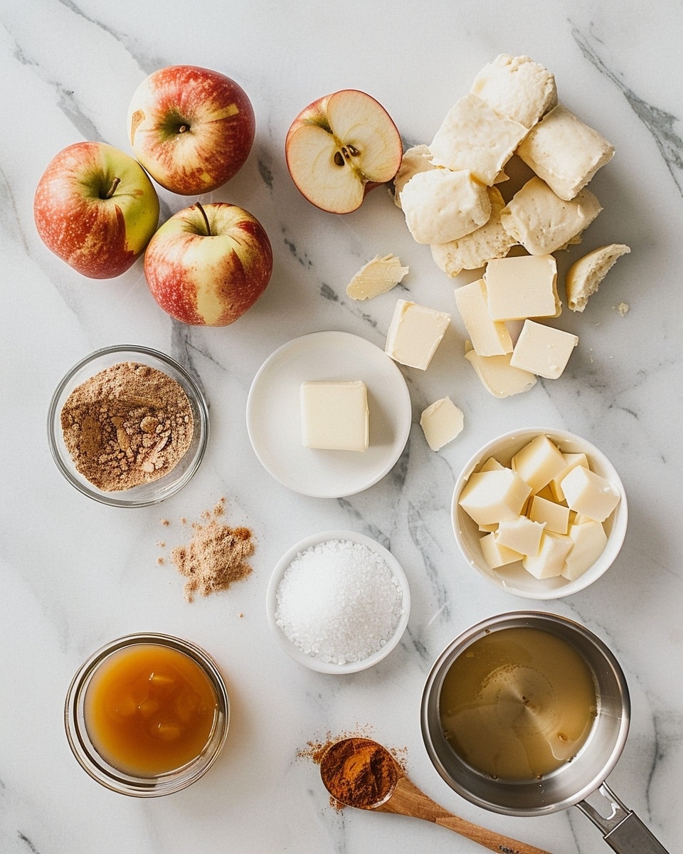 Single white plate featuring one freshly baked apple dumpling with a tender, flaky pastry exterior dusted with powdered sugar and cinnamon, the dumpling slightly opened to reveal warm, soft apple chunks soaked in a rich, glossy cinnamon-spiced syrup oozing onto the plate, close-up angled view highlighting the contrast between the golden crust and juicy filling, placed on white marble surface, natural lighting emphasizing textures and steam, intimate styled serving from a food blog, photo taken with an iphone --ar 4:5 --v 7