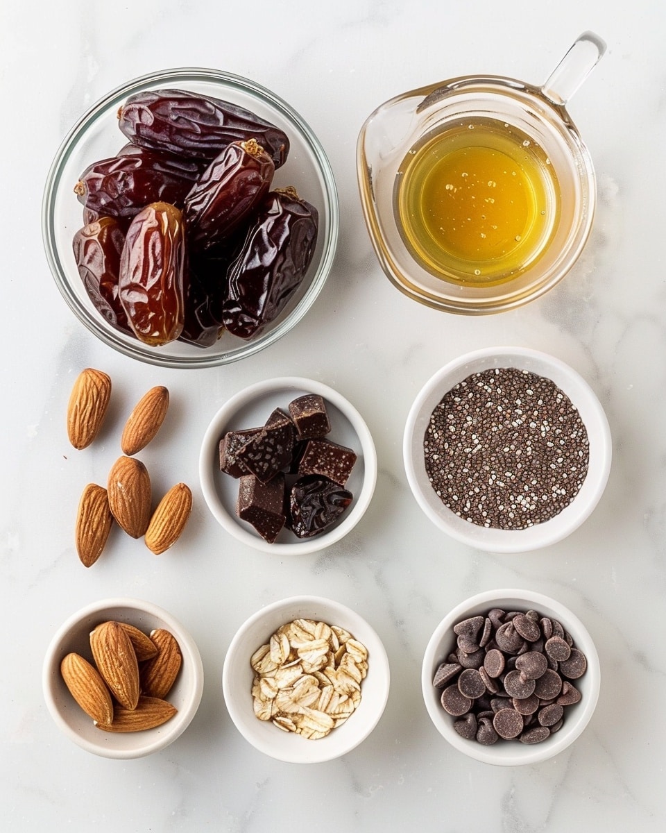 Single white plate showcasing one rectangular slice of nut and fruit energy bar with a translucent rich brown base studded with whole and chopped almonds and visible textured seeds inside, close-up angled view emphasizing the dense, chewy interior filled with nuts and dried fruits, placed on a white marble surface with natural lighting highlighting the glossy, slightly sticky texture, styled as a ready-to-eat individual serving from a food blog, photo taken with an iphone --ar 4:5 --v 7