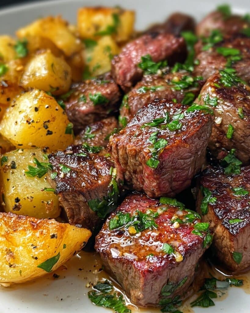 Garlic Butter Steak Bites and Potatoes in Your Pressure Cooker Recipe