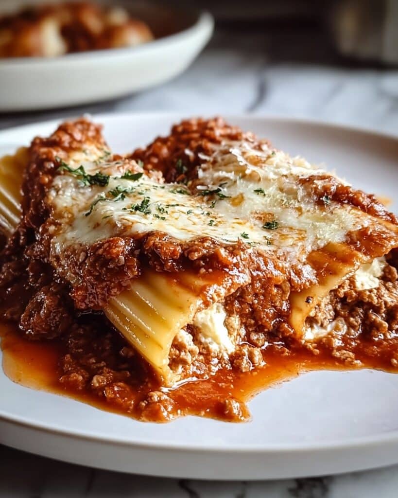 Cheesy Stuffed Manicotti with Flavorful Meat Sauce Recipe