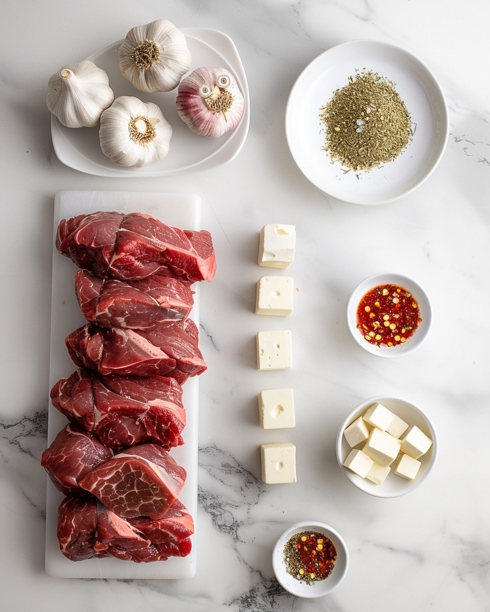 Single white plate holding a plated portion of a French dip sandwich with tender shredded roast beef piled inside a soft hoagie roll, topped with bright yellow pepperoncini peppers, accompanied by a small clear glass bowl of rich, savory au jus for dipping, and a modest stack of ridged potato chips on the side, close-up angle capturing the texture of the shredded beef and the softness of the bread, set on a white marble surface with natural lighting, styled like a food blog serving ready to eat, photo taken with an iphone --ar 4:5 --v 7