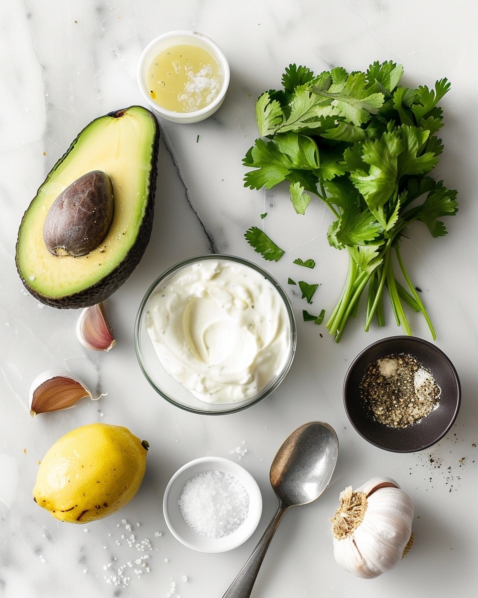 Single white bowl with a creamy green avocado cilantro dip, garnished with fresh chopped herbs, a crispy tortilla chip dipped halfway into the smooth, rich texture, close-up angle highlighting the thick, luscious consistency and vibrant color, placed on white marble surface with scattered tortilla chips and a small dish of red pepper flakes nearby, natural lighting emphasizing freshness, intimate plated serving photo taken with an iphone --ar 4:5 --v 7