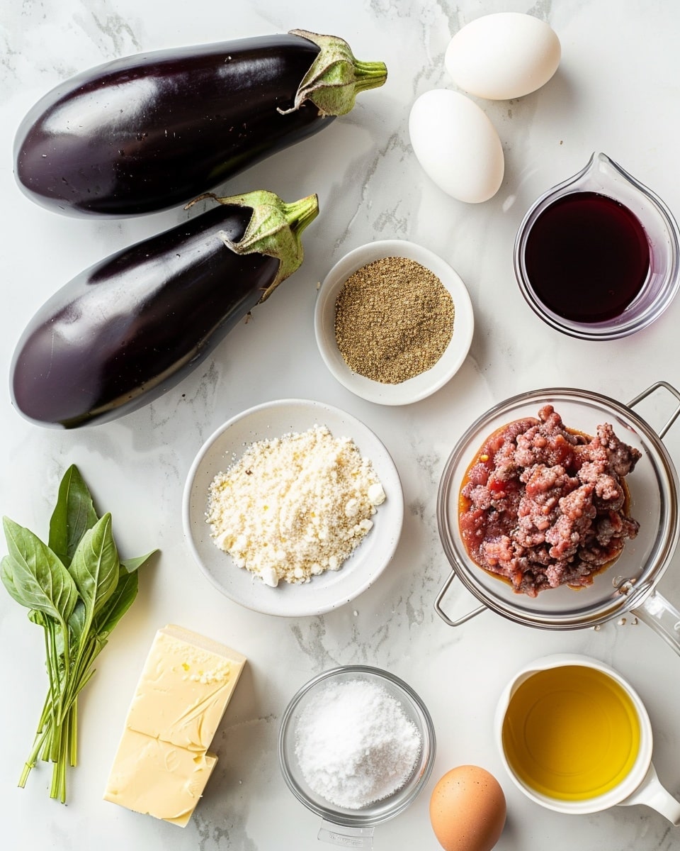 Single white plate holding a neatly sliced portion of moussaka, angled to reveal distinct layers of creamy béchamel topping, tender sautéed eggplant, and richly spiced ground meat mingled with tomato, garnished with fresh oregano sprigs on top, a roasted cherry tomato and glistening eggplant slices alongside, natural lighting highlighting the comforting textures and juicy interior, set on a white marble surface, intimate plated serving photo taken with an iphone --ar 4:5 --v 7