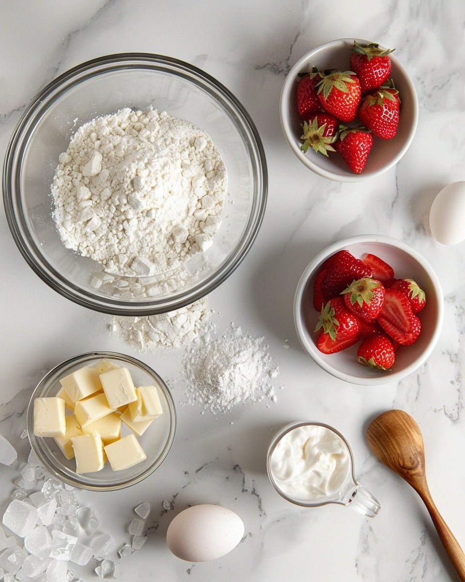 Single white plate holding one strawberry shortcake serving, showcasing a tall biscuit base with a fluffy, crumbly texture, layered generously with sliced fresh strawberries and a thick swirl of whipped cream on top, strawberry slices peeking through the cream to reveal juicy interior, natural light highlighting the soft shadows and moisture, placed on a white marble surface, styled like a food blog close-up, intimate angled shot capturing the layers and textures, photo taken with an iphone --ar 4:5 --v 7