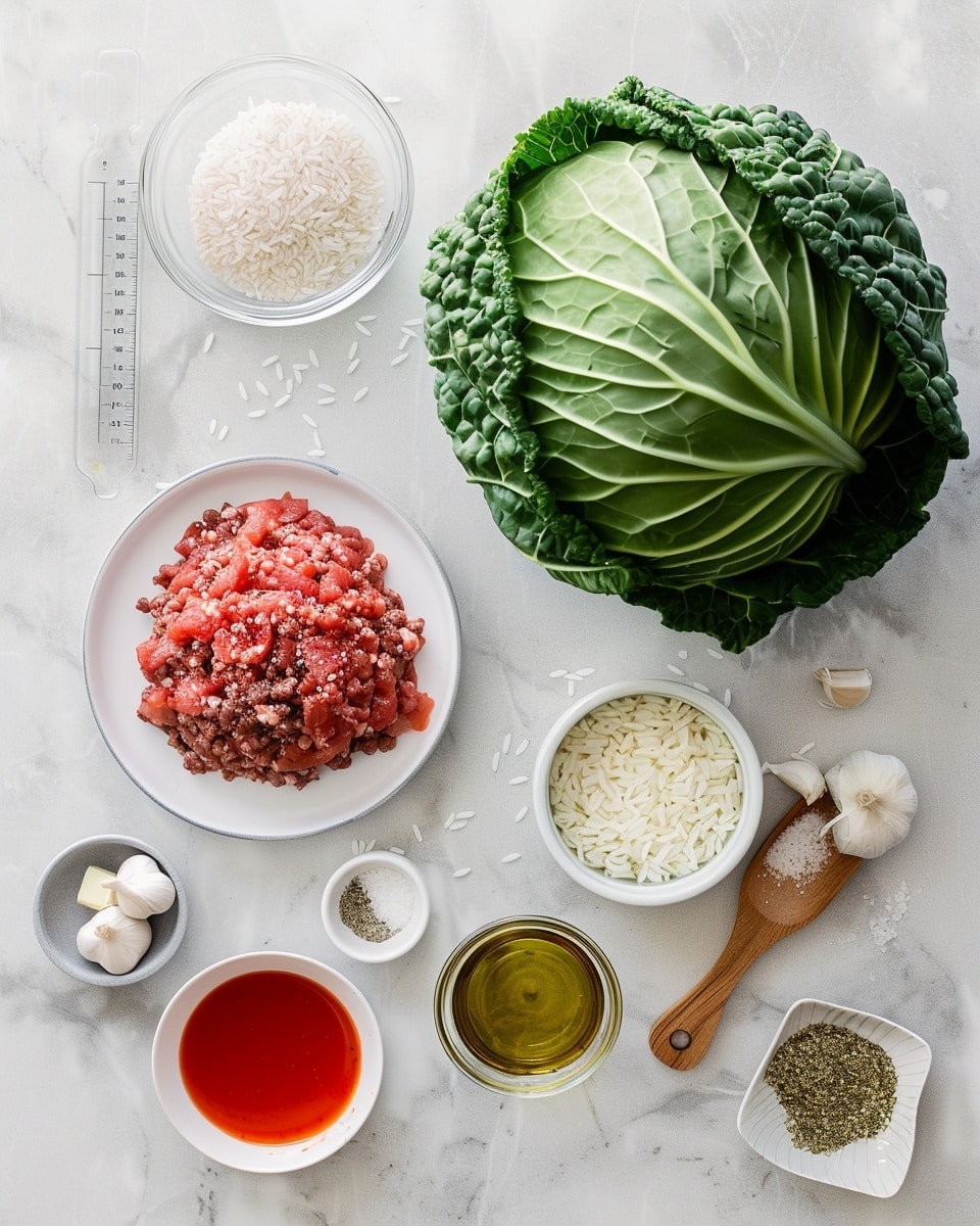 Single white plate featuring a neatly plated portion of stuffed cabbage roll immersed in bright, chunky tomato sauce, with the cabbage leaves tenderly wrapped around savory filling, topped with finely chopped fresh parsley, close-up angled shot revealing the soft, steamed texture of the cabbage and rich sauce coating, natural lighting highlighting the vibrant reds and greens, placed on white marble surface, styled like a food blog serving, photo taken with an iphone --ar 4:5 --v 7