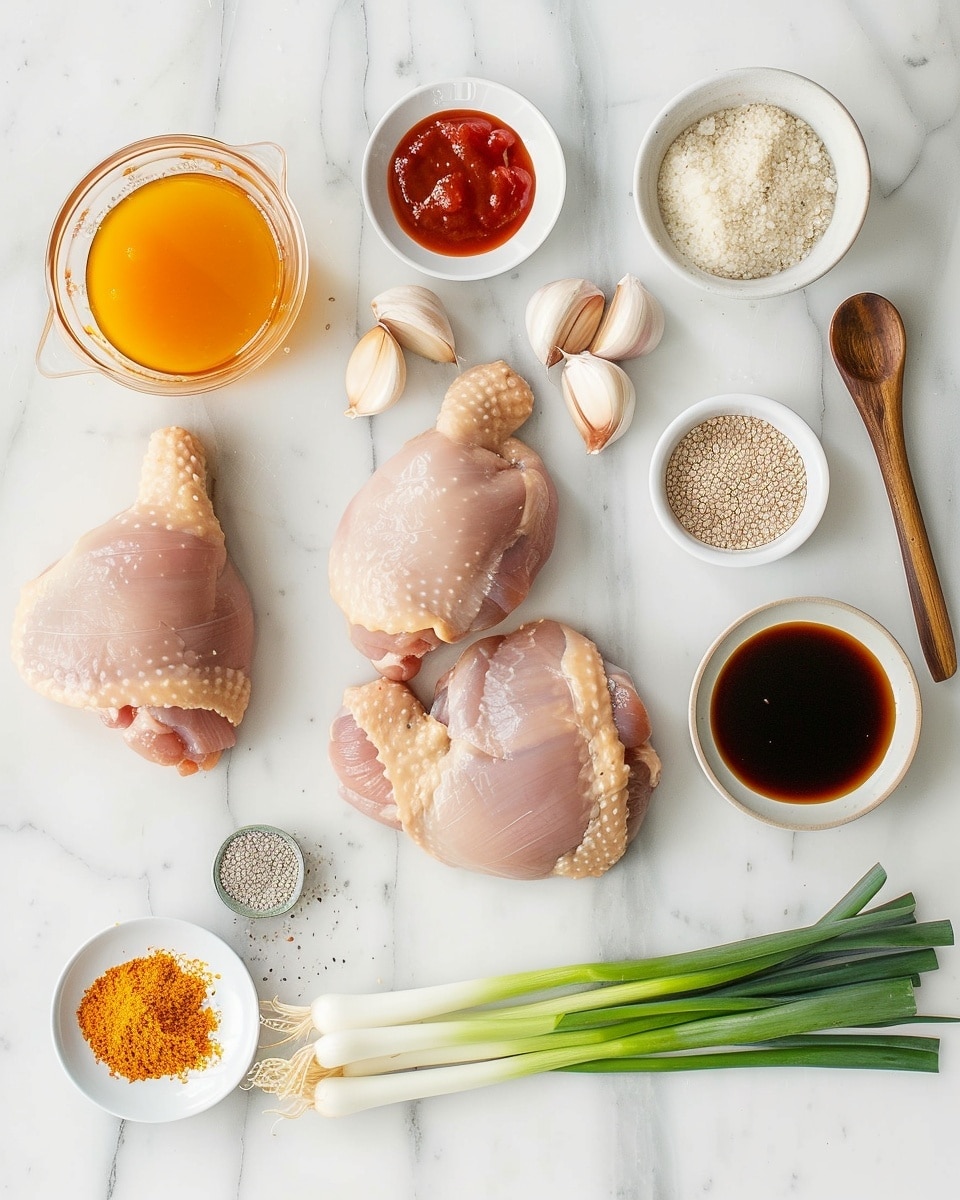A single white plate holding one perfectly grilled chicken thigh, glistening with a caramelized golden-brown glaze and sprinkled generously with fresh chopped parsley, the crispy charred skin revealing tender, juicy interior textures beneath, accompanied by a small garnish of vibrant yellow and purple edible flowers, styled with natural lighting on a white marble surface, close-up angled shot emphasizing the depth and texture of the meat, intimate plated serving photo taken with an iphone --ar 4:5 --v 7