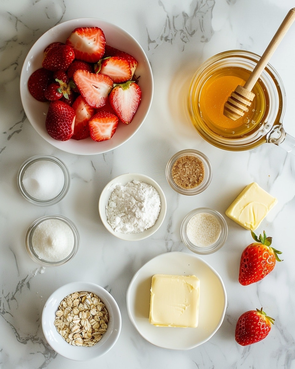 Single white plate featuring a plated portion of strawberry crumble dessert, showcasing a thick slice with visible layers of tender stewed strawberries beneath a golden, crunchy oat topping, crumbs scattered artistically around the slice, moist juicy strawberry filling slightly oozing at the edges, close-up angled shot highlighting the crisp oat texture and juicy fruit beneath, natural lighting on white marble surface, styled as a ready-to-eat individual serving from a food blog, photo taken with an iphone --ar 4:5 --v 7