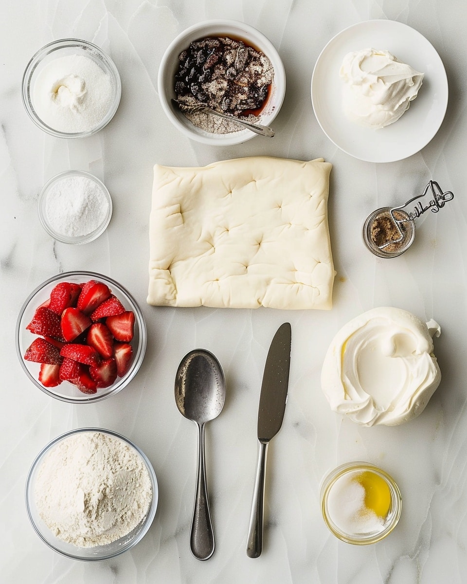 Single white plate with one golden, flaky puff pastry tart topped with a glazed fresh strawberry, close-up angle revealing delicate layers of the crisp pastry and creamy filling beneath the vibrant red berry, natural light highlighting the shiny glaze and textured interior, white marble background, intimate plated serving photo taken with an iphone --ar 4:5 --v 7