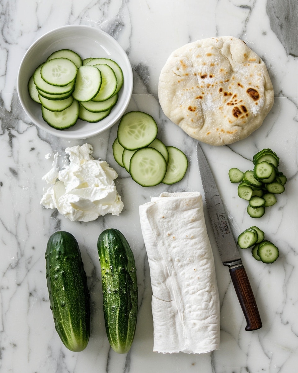Single white plate featuring one elegant cucumber roll appetizer, close-up angled view revealing thinly sliced cucumber spiraled around creamy white cheese filling with visible fresh herb flecks, garnished with a small sprig of fresh rosemary on top, vibrant green and white layers showing refreshing textures, set on white marble surface under natural lighting, styled as a single plated serving ready to enjoy, photo taken with an iphone --ar 4:5 --v 7