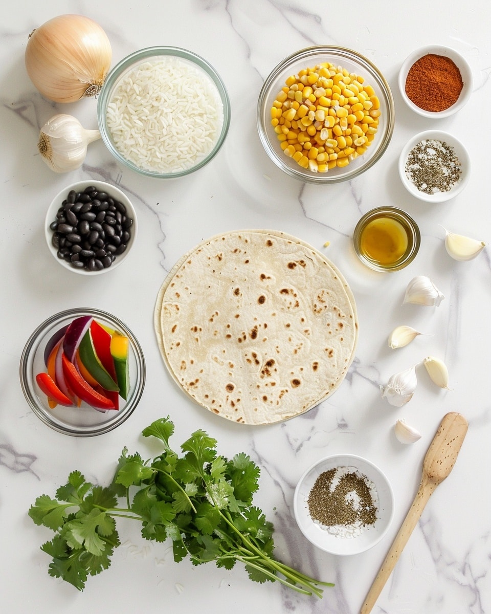 Single white plate presenting one generously stuffed soft tortilla wrap sliced in half to reveal layers of tender seasoned chicken, black beans, sweet corn kernels, vibrant red bell peppers, fresh spinach, and creamy melted cheese, all coated lightly with a smoky, rich sauce, close-up angled view emphasizing the colorful interior textures and juicy fillings, placed on a white marble surface with natural lighting, styled as a ready-to-eat individual serving from a food blog, photo taken with an iphone --ar 4:5 --v 7