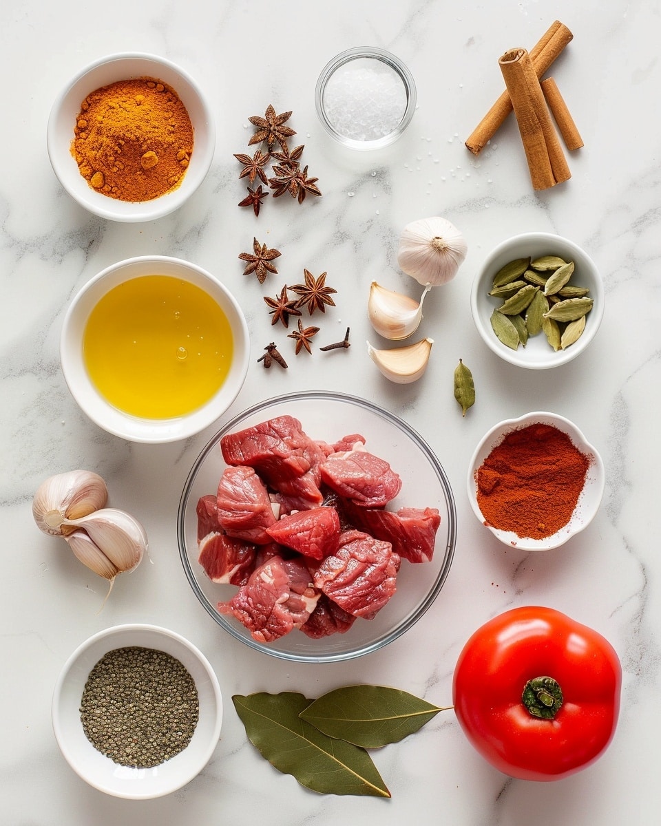 Single white plate with a generous portion of rich beef curry, tender chunks immersed in thick, spiced red-brown sauce, garnished with fresh cilantro leaves and a whole red chili placed elegantly on the side, close-up angled view emphasizing the texture of the meat and the glossy sauce, natural lighting highlighting the vibrant colors, set on a white marble surface, intimate plated serving photo taken with an iphone --ar 4:5 --v 7