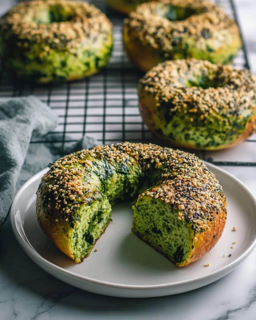 Green Spinach Bagels That Make Breakfast Deliciously Fun Recipe